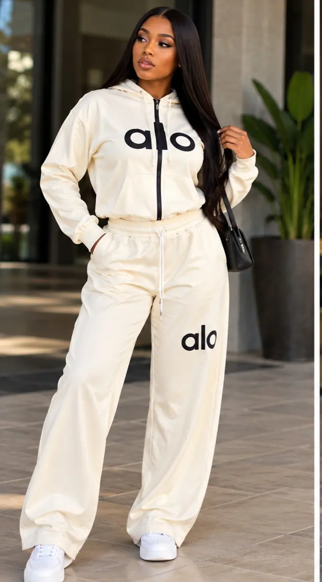 Cream hoodie and wide-leg set